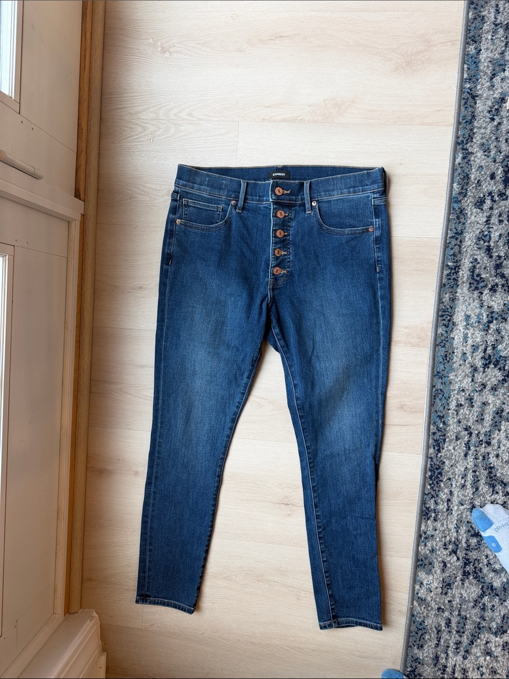 Express Dark Blue High-Rise Button-Fly Women’s Jeans